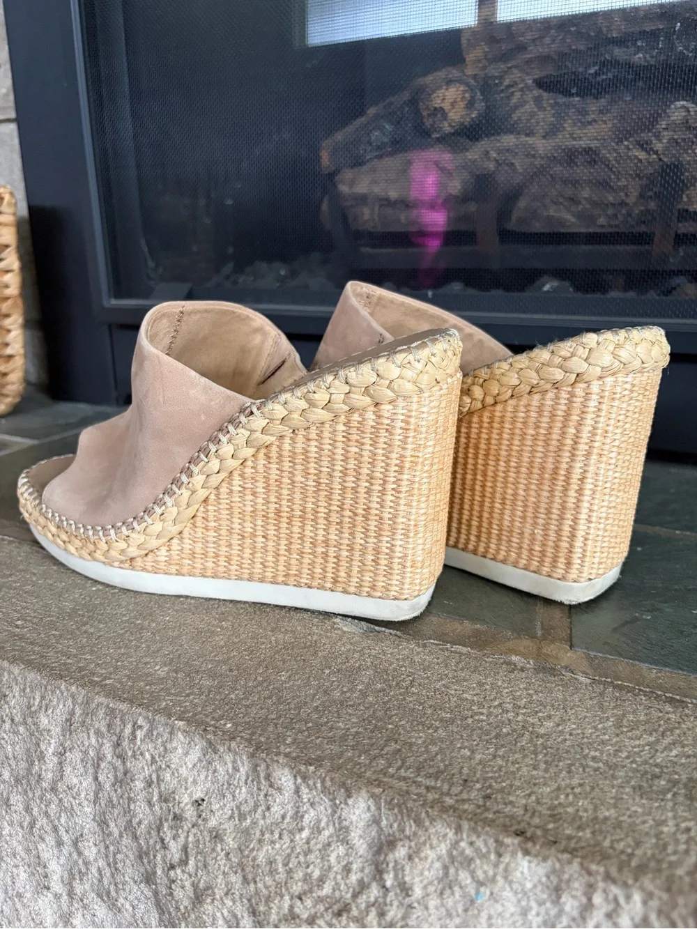 Vince Camuto Tan Leather Espadrille Wedge Mules
